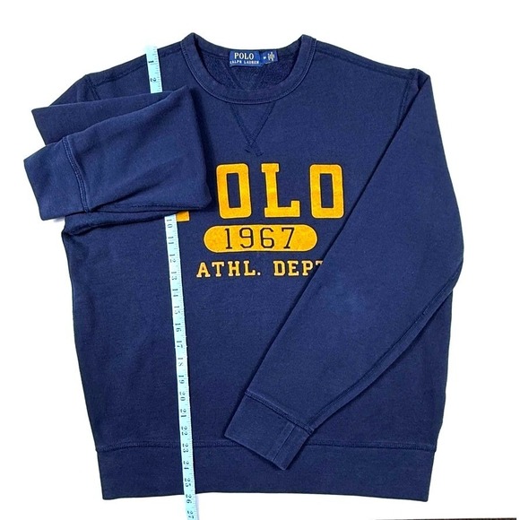 Polo Ralph Lauren Navy Yellow Logo Sweatshirt Size M Athletic Dept 1967 - Picture 4 of 8